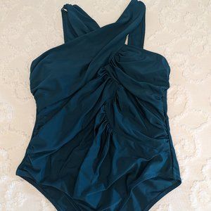 Dark Teal Ruched One Piece Swimsuit
